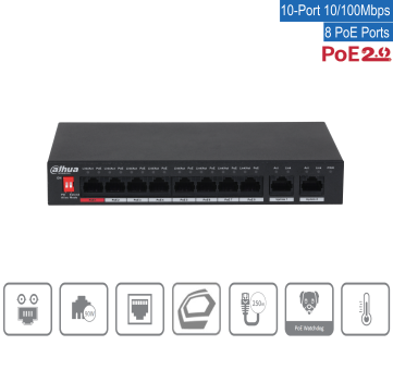 Dahua - PFS3010-8ET-96-V2 - Switch - 8 PoE 